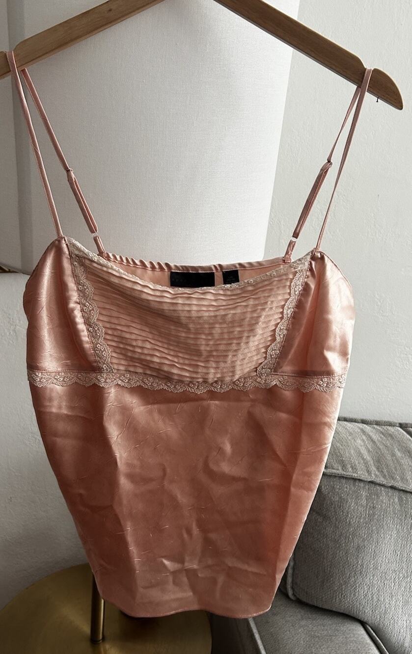90's Y2K Babydoll Pink Lace Trim Cami Top Size L Angelcore Coquette